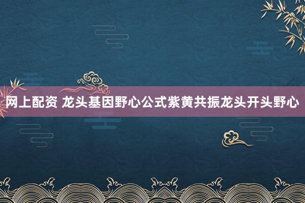 网上配资 龙头基因野心公式紫黄共振龙头开头野心