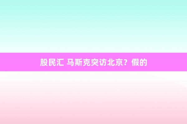 股民汇 马斯克突访北京？假的